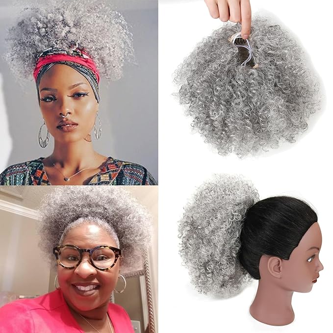 Afro Puff Drawstring Ponytail Extension for Black Women Short Afro Curly Ponytail Extension Clip On Kinky Drawstring Curly Ponytail Bun (51#)