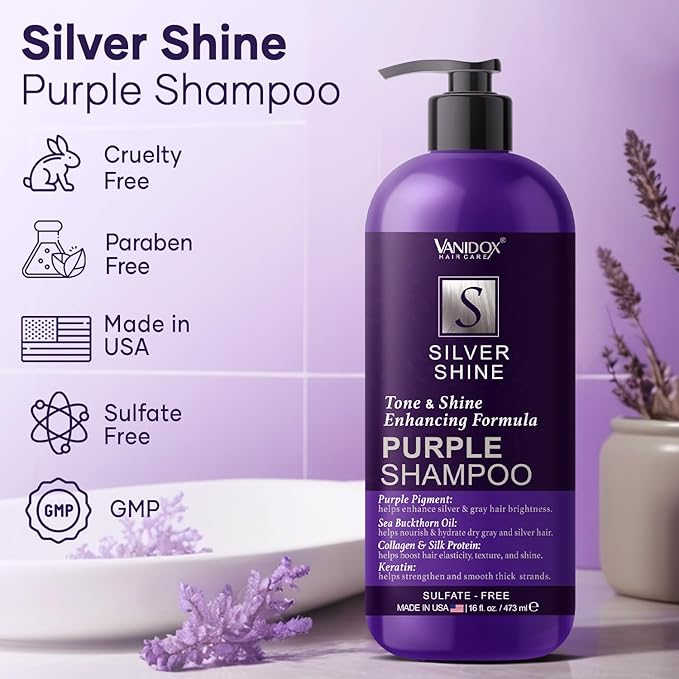 Brass Toning Purple Shampoo for Grey and Silver Hair, Infused with Purple Pigment, Sulfate Free Shampoo for Gray and Silver Hair (16 fl oz)
