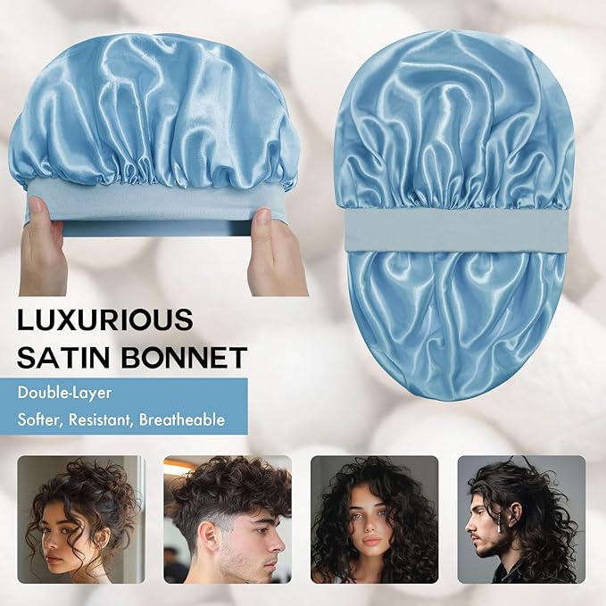 Satin Silk Bonnet for Sleeping, Double Layer Silk Sleep Cap for Men & Women, Soft Satin Lined Bonnet for Curly Hair