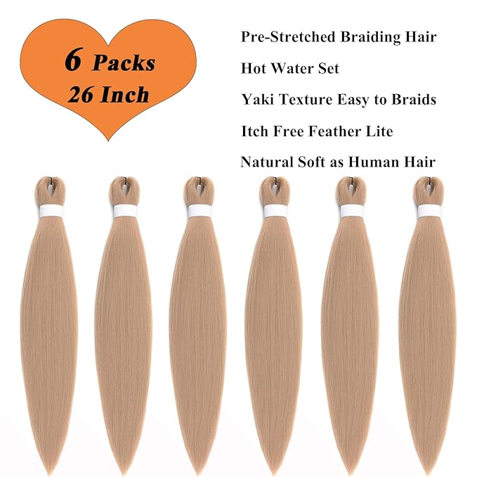 Ash Blonde Brown Braiding Hair Pre Stretched Knotless Synthetic Hair for Braiding Box Braids Crochet Jumbo Kids Micro Prestretched Braids Extensions 26 inch