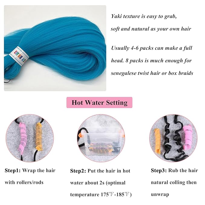 Light Blue Braiding Hair Pre Stretched Colored Blue Hair Extensions for Braids 26 Inch Yaki Hypoallergenic Kids Braiding Hair Synthetic Hair Weave 3 Bundles