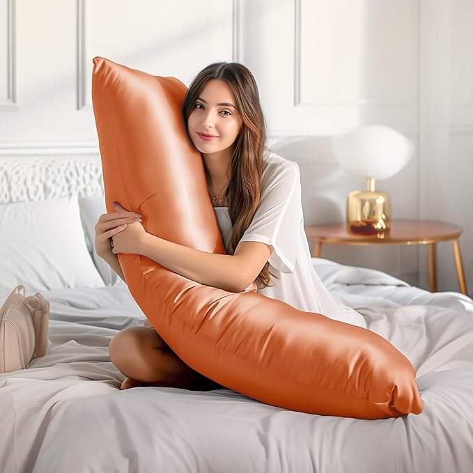 BEDELITE Satin Body Pillow Cover 2 Pack, Super Soft and Cooling Body Pillow Pillowcase for Hair and Skin, Breathable Silky Full Long Pillowcase Cover(20"x54", Burnt Orange)