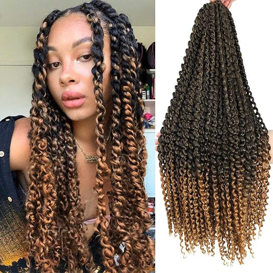 Passion Twist Hair 24 Inch Passion Twist Crochet Hair 6 Packs Water Wave Crochet Hair Passion Twist Hair Black Mixed Blonde Color Synthetic Hair Extensions for Women(24Inch,T27#）