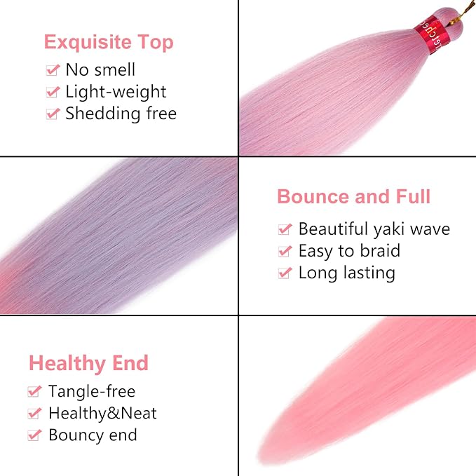 Ombre Pink-Baby Blue Braiding Hair Extension, 28 Inches Pre Stretched Braiding Hair for hair Braids,2 Packs Yaki Texture Synthetic Braid Hair