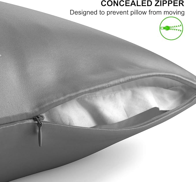 ALASKA BEAR Natural Silk Pillowcase, Hypoallergenic, 19 Momme, 600 Thread Count 100 Percent Mulberry Silk, King Size with Hidden Zipper (1pc, Iron Grey)