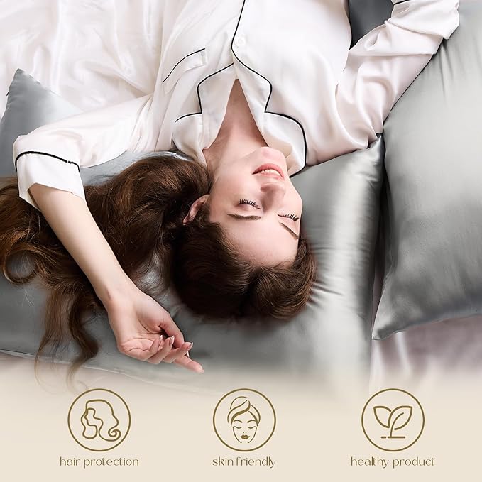 ZIMASILK 100% Pure Mulberry Silk Pillowcase for Hair and Skin Health,Soft and Smooth,Both Sides Premium Grade 6A Silk,600 Thread Count,with Hidden Zipper,1pc (Queen 20''x30'', Gray)