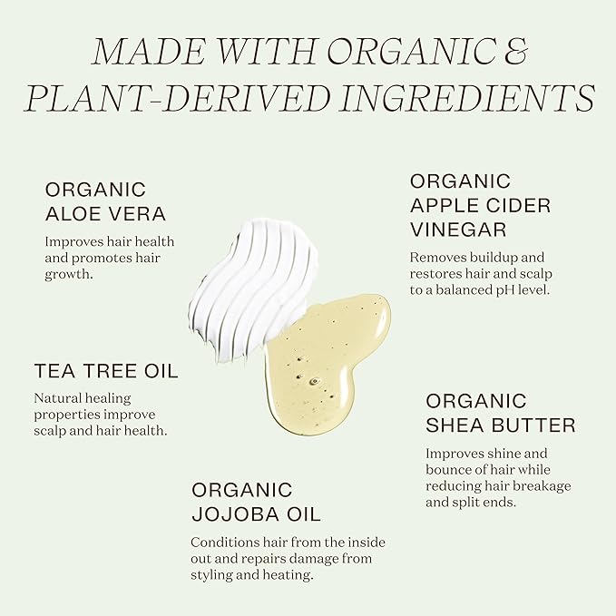 Ingreendients Non Toxic Vegan Shampoo and Conditioner with Organic Ingredients, Apple Cider Vinegar, Tea Tree Oil - Color Safe, Paraben & Gluten Free, Silicone & Sulfate Free, pH Balanced