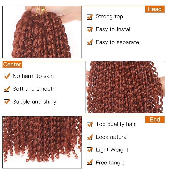 24 Inch Copper Red Passion Twist Hair 7 Packs Water Wave Crochet Hair For Butterfly Locs Goddess Locs Long Bohemian Curl Hair Synthetic Braiding Hair Extensions (24 Inch,350#)