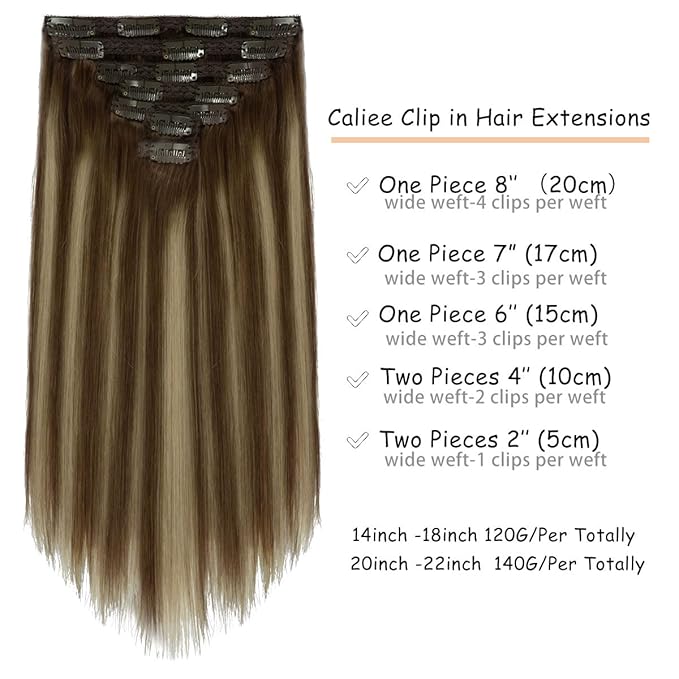 Caliee Human Hair Clip in Extensions 18Inch Invisible Real Hair Clip in Extensions Color R4A-4A/26 Brown Clip in Hair Extensions Remy Hair 7PCS for Full Head Thick Ends 120G