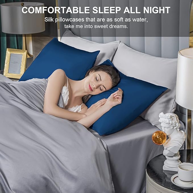 Mulberry Silk Pillowcase for Hair and Skin,Toddler Size Kids Silk Pillow Case with Hidden Zipper,Allergen Proof Dual Sides Soft Breathable Smooth Silk Pillow Cover(Toddler,Gem Blue)