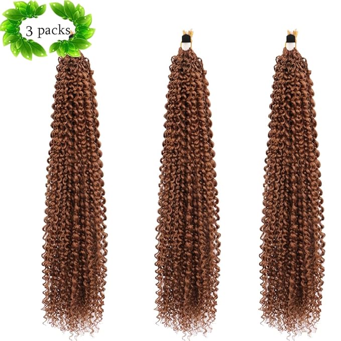 Curly Crochet Hair Extensions Brown Passion Twist Braids 24Inch Long Curly Braiding Hair 3Packs Spring Crochet Braids Hair Extensions Goddess Box Braids for Black Women(24",30#)