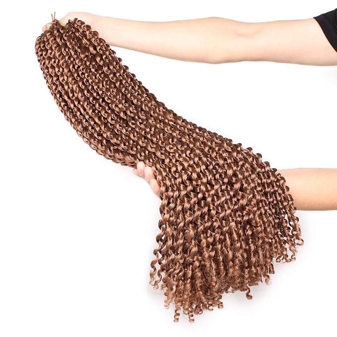 Leeven 7 Packs 24 Inch Passion Twist Hair Long Bohemian Water Wave Crochet Hair for Butterfly Locs Braiding Hair Brown Curly Synthetic Passion Twists Hair Goddess Locs Hair Extensions 30#
