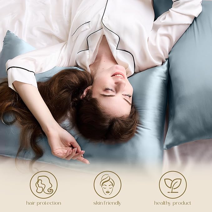 ZIMASILK 100% Pure Mulberry Silk Pillowcase for Hair and Skin Health,Soft and Smooth,Both Sides Premium Grade 6A Silk,600 Thread Count,with Hidden Zipper,1pc (King 20''x36'',Dusty Blue)