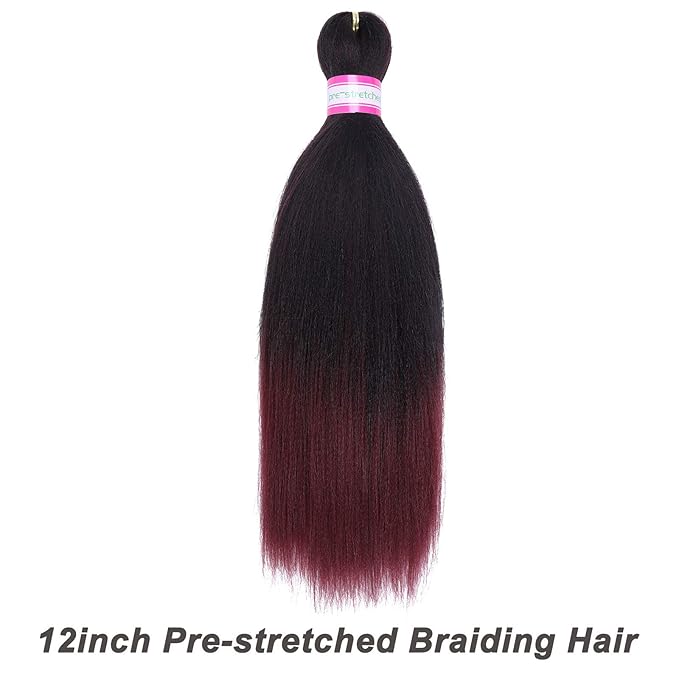 Pre Stretched Braiding Hair Extensions 12 Inch 8 Packs Synthetic Braiding Hair Crochet Braids, Natural Easy Braid Hot Water Setting Professional Soft Yaki Straight Texture (#1B/bug)