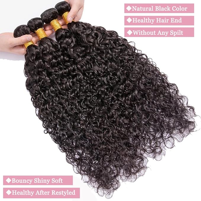 Deep Wave Bundles Human Hair 1 Bundle Water Wave Bundle 12A Brazilian 100% Unprocessed Virgin Human Hair Wet and Wavy Bundles Double Weft Deep Curly Weave Natural Black（14 Inch）