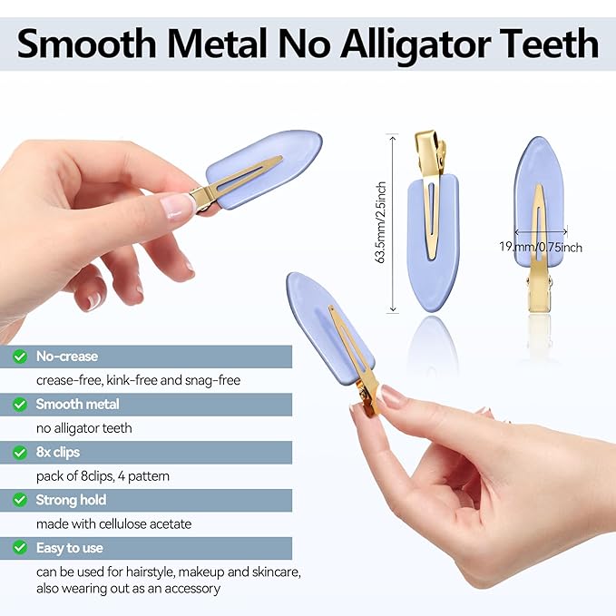 8 Pcs No bend Hair Clips No Crease Makeup Duckbill Clip No Dent Creaseless Flat Alligator Hair Barrettes for Salon Hairstyle Women Girls Accessories Cellulose Acetate(Black Blue)