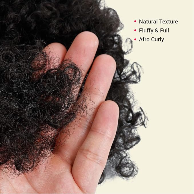 GLAM21USA Afro Puff Drawstring Ponytail Retro Kinky Curly Ponytail Wig Clip in Bun Hair Piece for Black Women Synthetic Hair Extension (SMALL, 1B (Off Black))