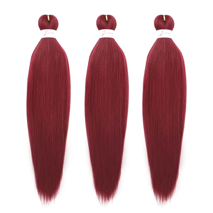Dorsanee Burgundy Braiding Hair Pre Stretched 24 Inch 3 Packs Braiding Hair Extensions for Box Braids Twists Locs Hair Soft Yaki Texture Hot Water Setting (#Burgundy)