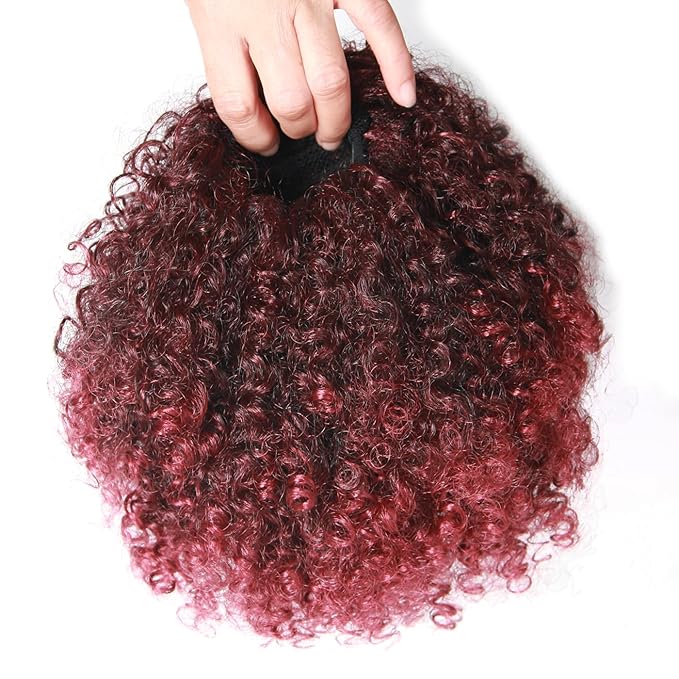 Afro Puff Drawstring Ponytail Extension for Black Women 12 Inch Short Afro Curly Ponytail Extension Clip On Kinky Drawstring Curly Ponytail Bun (1B/BUG#)