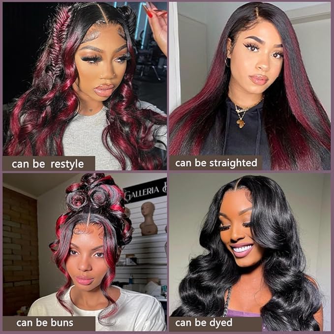 MEGOOD 99j Burgundy Lace Front Wigs Human Hair Pre Plucked 250 Density 13x6 Highlight Burgundy Wig Human Hair for Women HD Transparent 13x6 Body Wave Lace Frontal Wigs Glueless Wine Red Wig 18 Inch