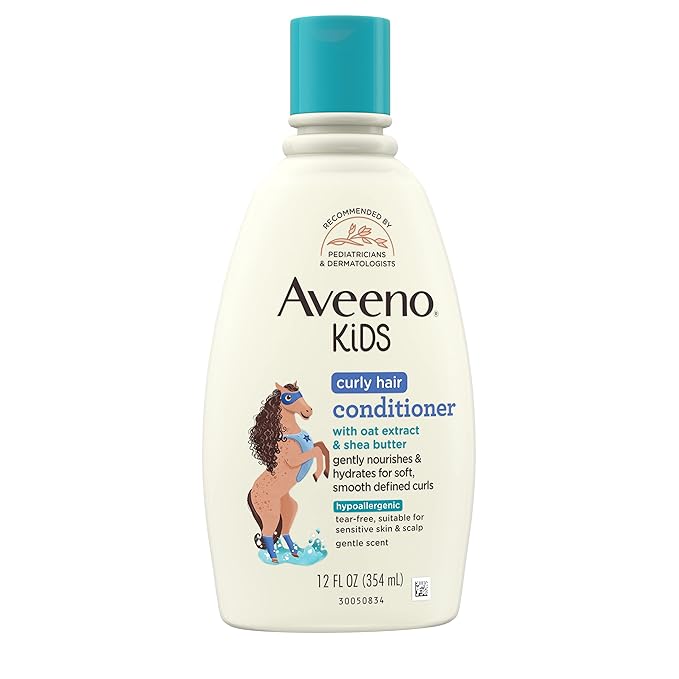 Aveeno Kids Curly Hair Conditioner, Hydrating Conditioner, Kids Curly Hair Products, Oat Extract & Shea Butter, Gentle Scent, 12 fl. oz (Pack of 1)
