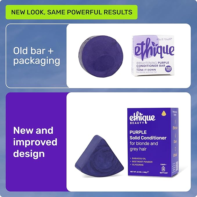 Ethique Purple Conditioner Bar for toning brassy hair - Plastic-Free, Cruelty-Free, Vegan, 2.12 oz - Formerly Tone it Down