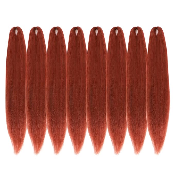 Pre-stretched Braiding Hair - 18 Inch 8 Packs Orange Copper Braiding Hair For Twist or Box Braids, Yaki Texture Hot Water Setting Synthetic Braiding Hair Extensions (18 Inch, 350#-8P)