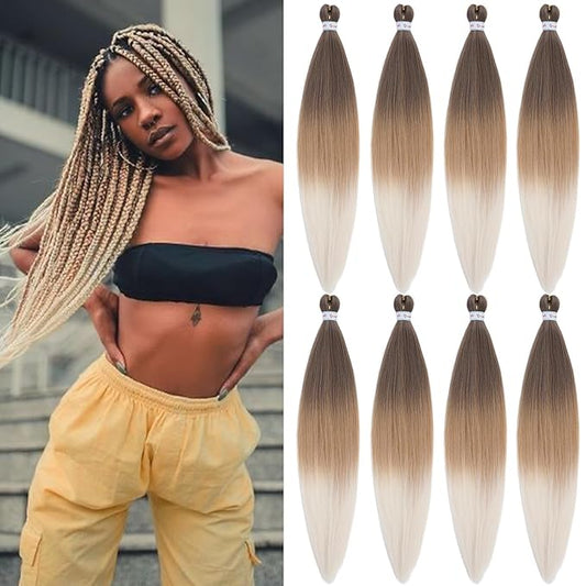 4/27/613 Blonde Ombre Braiding Hair Pre Stretched 30 Inch Long Braiding Hair Extensions for Braids Yaki Knotless Hypoallergenic Synthetic Crochet Box Braids 8 Packs