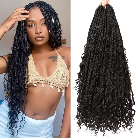 8 Packs Crochet Box Braids- 18 Inch Boho Box Braids Crochet Braids Hair Bohomian Box Braid Crochet Hair Synthetic Braiding Hair Goddess Box Braids Crochet Hair for Black Women (18(8Packs), 4#)…