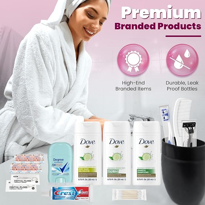 Trektote Travel Toiletry Kit For Women – (5 Pack) 12 Piece Set Of Travel Size Toiletries, TSA Compliant, Travel Essentials, Includes Shampoo And Conditioner, Body Wash, Toiletry Bag & More