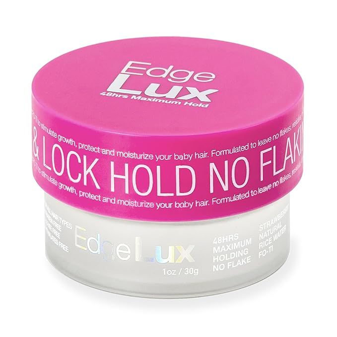Edge Lux Strawberry Edge Control Gel with Castor Oil, Keratin, Biotin, and Olive Oil - 48 Hour Maximum Hold, Non-Flaking, Non-Greasy, Scented, Conditioning Styling Gel for All Hair Types, 1 Ounce