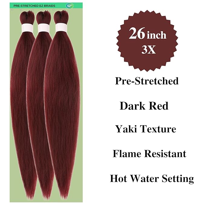 Braiding Hair Extensions Pre stretched Boho Curly Deep Wave Crochet Braids Dark Red | Prestretched | Kids | Ez Braid | Boho Braids | Hypoallergenic | Knotless | Itch Free |