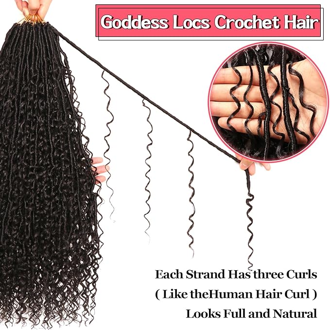 Goddess Locs Crochet Hair-24 Inch 8 Packs Boho Faux Locs Crochet Hair for Black Women Pre Looped Soft Locs with Curly Ends (#2, 24 Inch(Pack of 8))