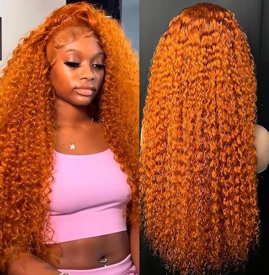 Ginger Orange Lace Front Wigs Human Hair Pre Plucked Deep Wave 13x6 HD Lace Frontal Wigs for Black Women Human Hair Glueless Colored Wigs Human Hair Lace Front Wigs 350# Wigs 26Inch