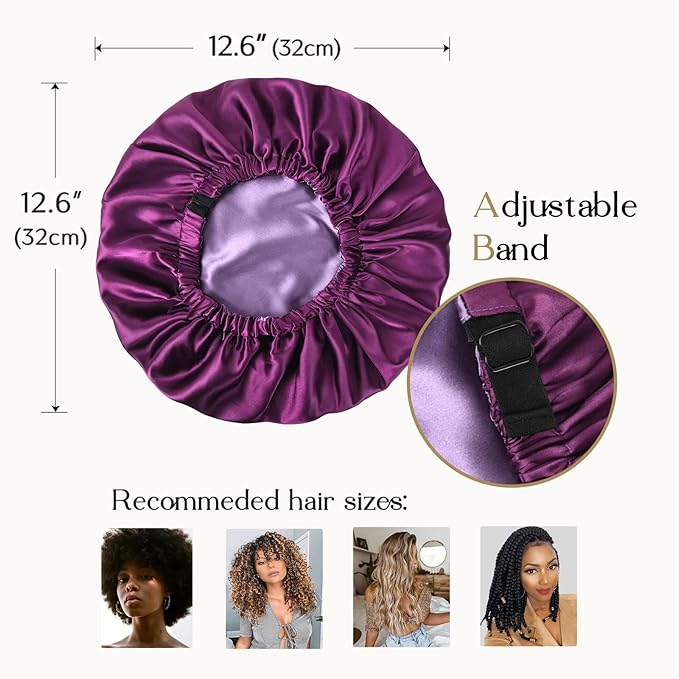 YANIBEST Adjustable Satin Bonnet Double Layer Hair Bonnet for Sleeping Bonnets for Women Hats Curly Natural Hair, Purple