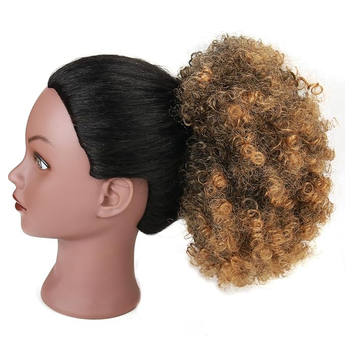 Afro Puff Drawstring Ponytail Extension for Black Women Short Afro Curly Ponytail Extension Clip On Kinky Drawstring Curly Ponytail Bun (T1B/27#)
