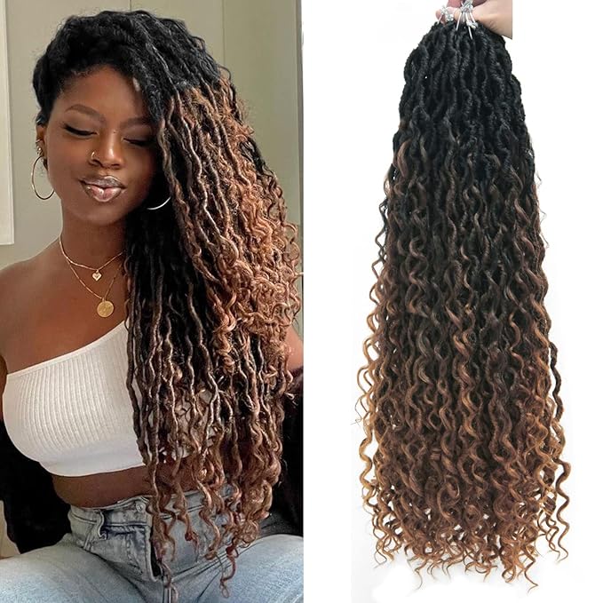 6Packs Goddess Locs Crochet Hair,22Inch Curly Faux Locs Crochet Hair Hippie Loc Crochet Braids Long Crochet Goddess Faux Locs for Black Women(22inch 1B/4/30)