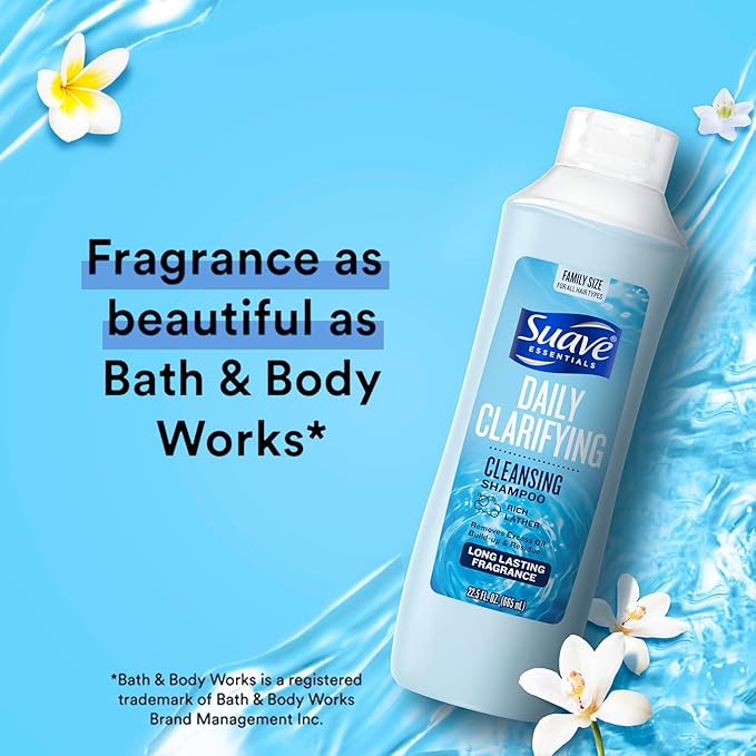 Suave Clarifying Shampoo, Family-Size 4-Pack – pH-Balanced & Hypoallergenic Daily Deep Cleansing Shampoo for Normal to Oily Hair, 22.5 Oz Ea