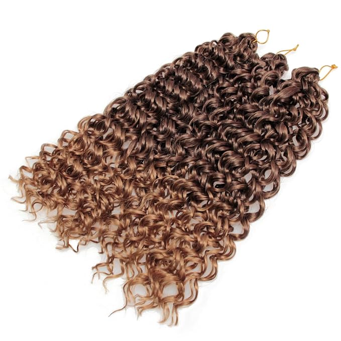 QRHSUKA Curly Crochet Hair GoGo Curl Crochet hair for Women Deep Wave Braiding hair,Synthetic Bohemian Crochet Braid Water Wave Crochet hair Extensions (18 inch(Pack of 6), T33/27)