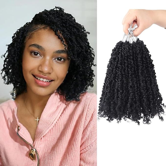 Yanky Twist Crochet Hair, PILLUGER Yaki Twists Hair Micro Spring Twist Braids,9 Packs Pre-looped passion Twist Brown Senegalese With Curls Crochet Synthetic Hair Extensions(1B)