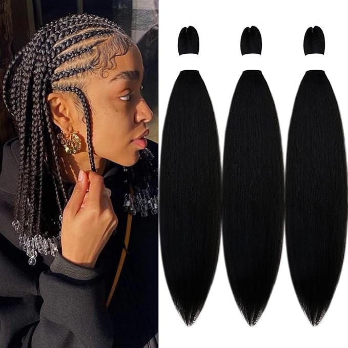 Short 1b Black Braiding Hair Pre Stretched Kids Braiding Hair Extensions for Braiding Box Braids Knotless Prestretched Braiding Hair 16 Inch