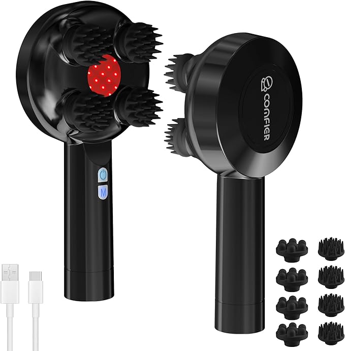 COMFIER Handheld Scalp Massager Hair Growth,Cordless Hair Head Massager with 3 Modes & 8 Silicone Claws,IPX7 Waterproof Body Massager for Stress Relax,Pet Massage,Head Scratcher,Gifts Men,Women(Black)