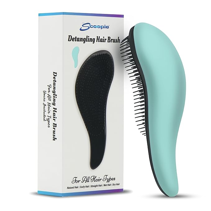 Hair Brush For Curly Hair, Detangling Hair Brushes for Women With Soft Flexible Bristles, Travel Hair Brush For Kids, Straight, Natural, Curly, Dry, Or Wet Hair, The Scoopie (Green)