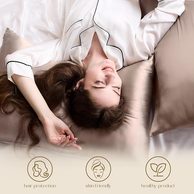 ZIMASILK 100% Pure Mulberry Silk Pillowcase for Hair and Skin Health,Soft and Smooth,Both Sides Premium Grade 6A Silk,600 Thread Count,with Hidden Zipper,1pc (King 20''x36'',Gray Brown)