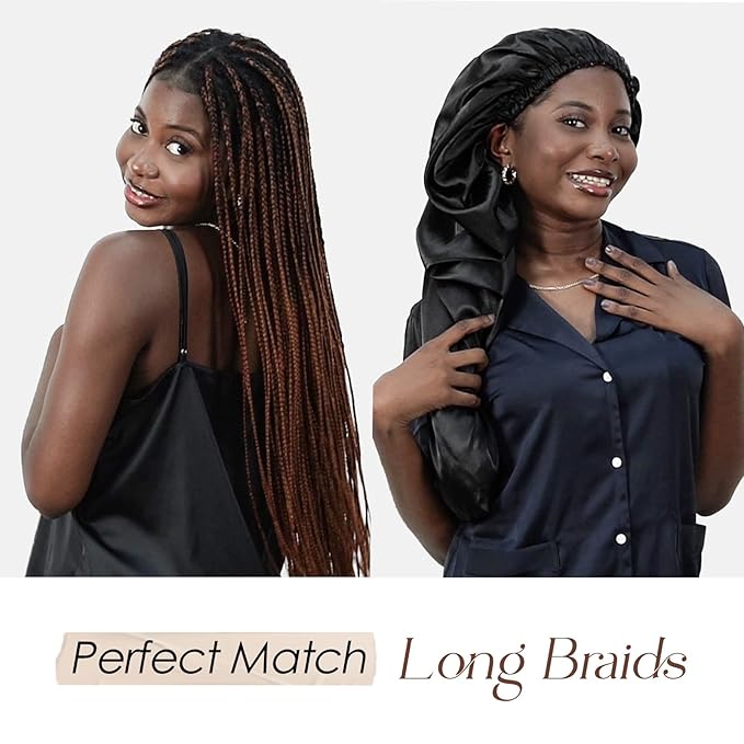 YANIBEST Long Bonnet Braid Bonnet for Sleeping Adjustable Satin Silk Bonnet for Braids Sleep Bonnet for Women Locs