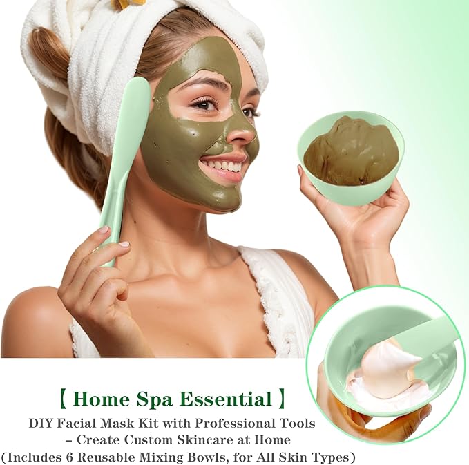 9Pcs Face Mask Mixing Bowl Set DIY Silicone Facial Mask Bowl for Home Salon Spa Face Skin Applicator Bowl with Stir Sticks, Black,White,Green