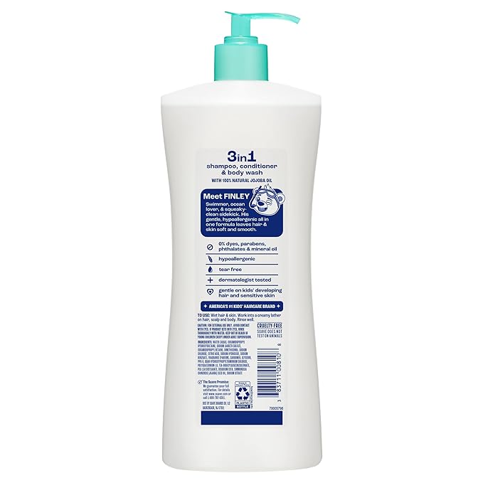 Suave Kids Purely Fun 3 in 1 Shampoo, Conditioner & Body Wash, Original Clean Scent, Hypoallergenic, Tear-Free Formula, Dermatologist Tested, 4 Count, 28 FL OZ