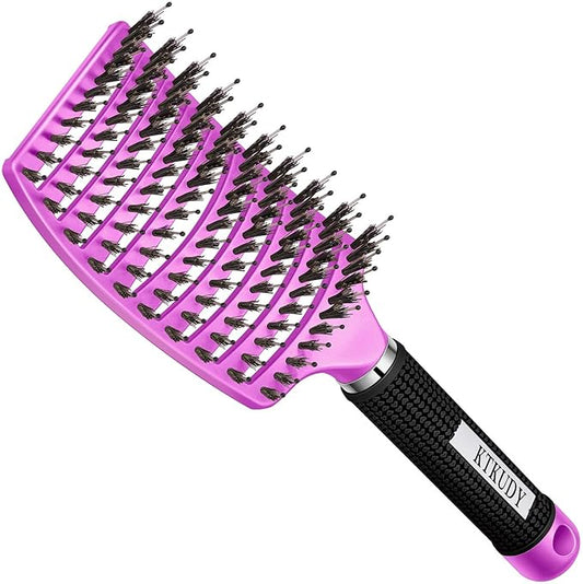 Detangling Brush Boar Bristle Hairbrush for Adult & Kids Wet or Dry Hair - KTKUDY Detangler Hair brush Getting Knots Out without Pain - Adds Shine and Makes Hair Healthier Purple - black handle