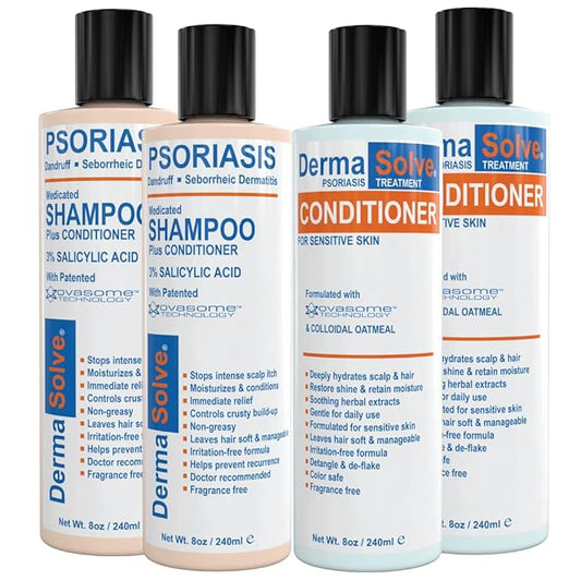 Scalp Psoriasis & Dandruff Shampoo and Conditioner by DermaSolve - Seborrheic Dermatitis Products - Naturally Heals Itchy Flakey Inflamed Skin and Provides Soothing Moisturizing Relief