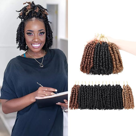 Passion Twist Crochet Hair- Mixed Colors Combo Pack,4 Inch 8 Packs Pre Looped Pretwisted Super Short Crochet Hair Extensions Braided by Synthetic Spring Kinky Twist Bohemian Curls(1B+27#+30#)